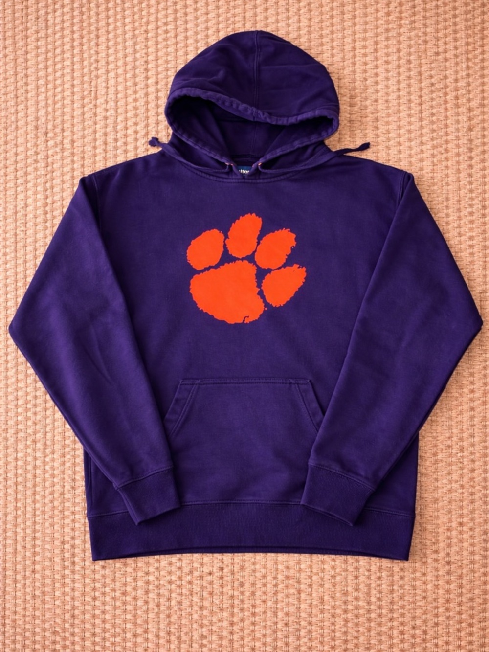 Big Cotton Clemson Hoodie Purple Orange Paw Print Size Large